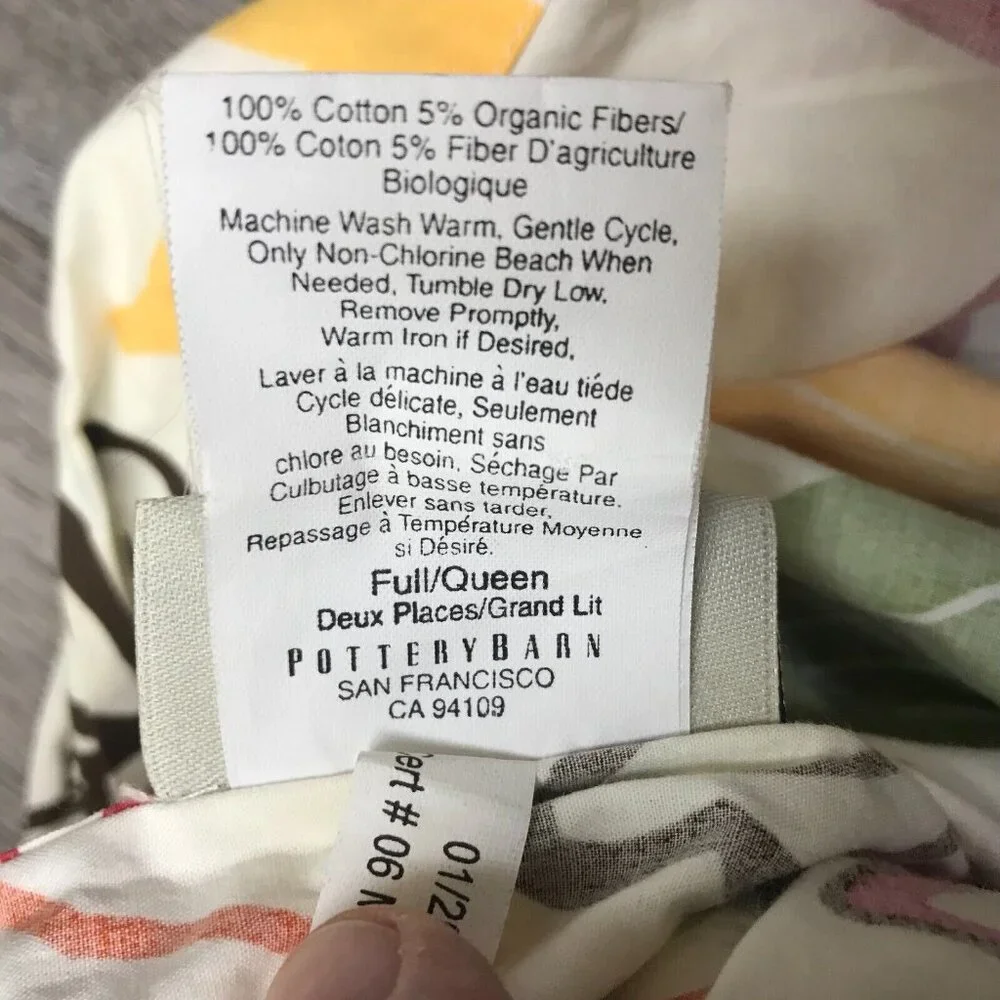 POTTERY BARN Full/ Queen Girl Teen Duvet Cover Organic Cotton White Pink Floral
